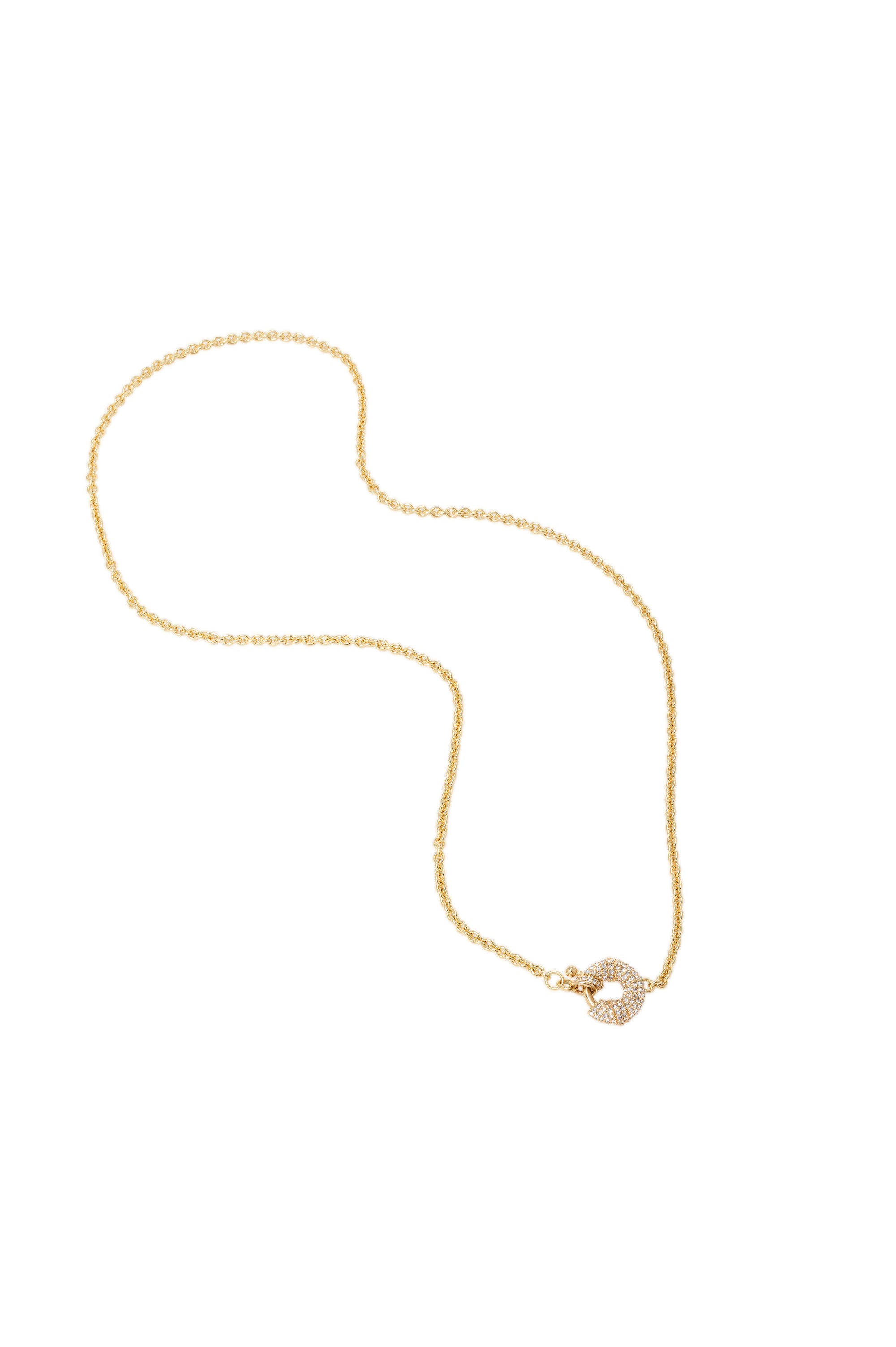 18K gold Cable chain with diamond spring ring in 18K yellow gold