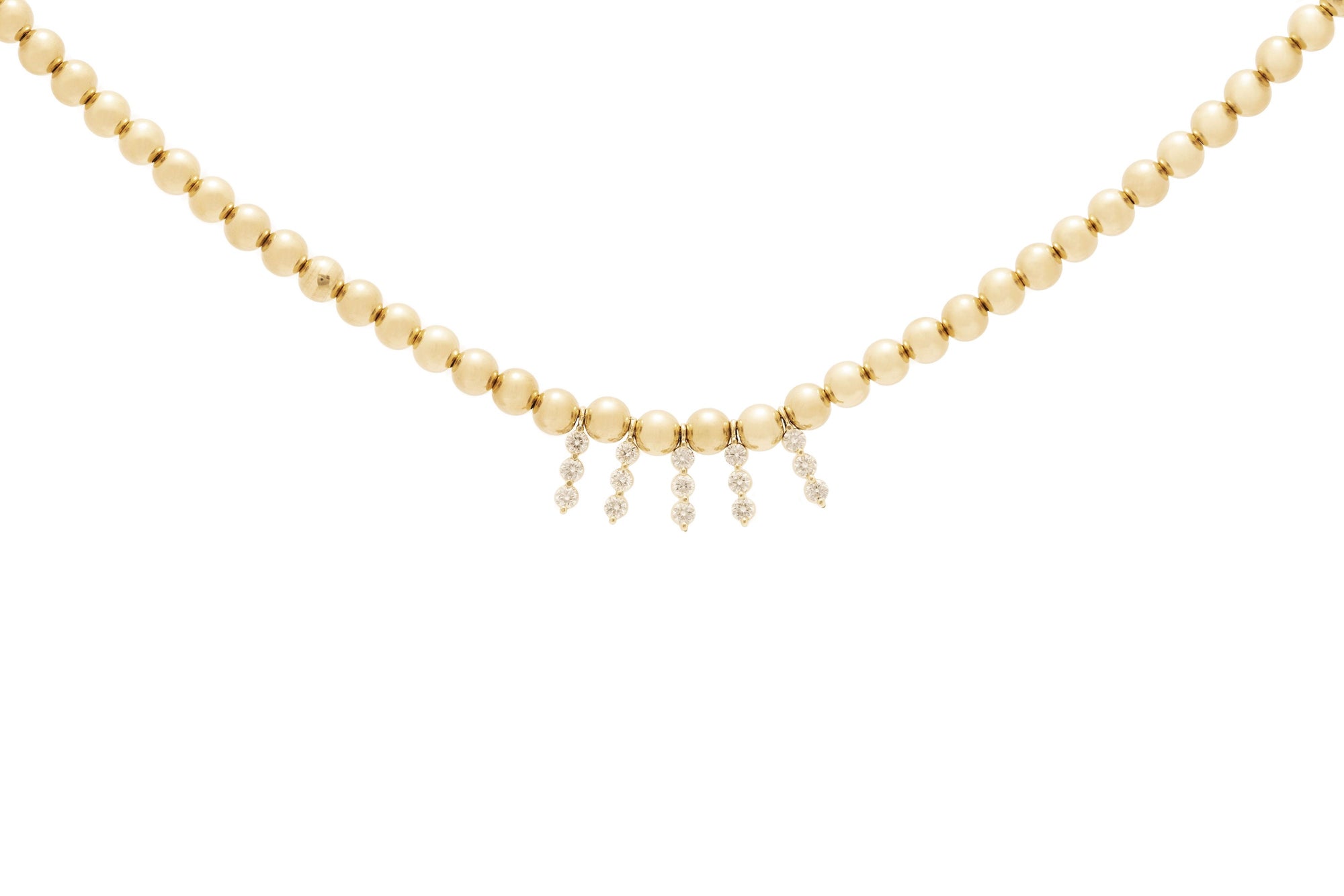 yellow gold necklace with beads and diamonds